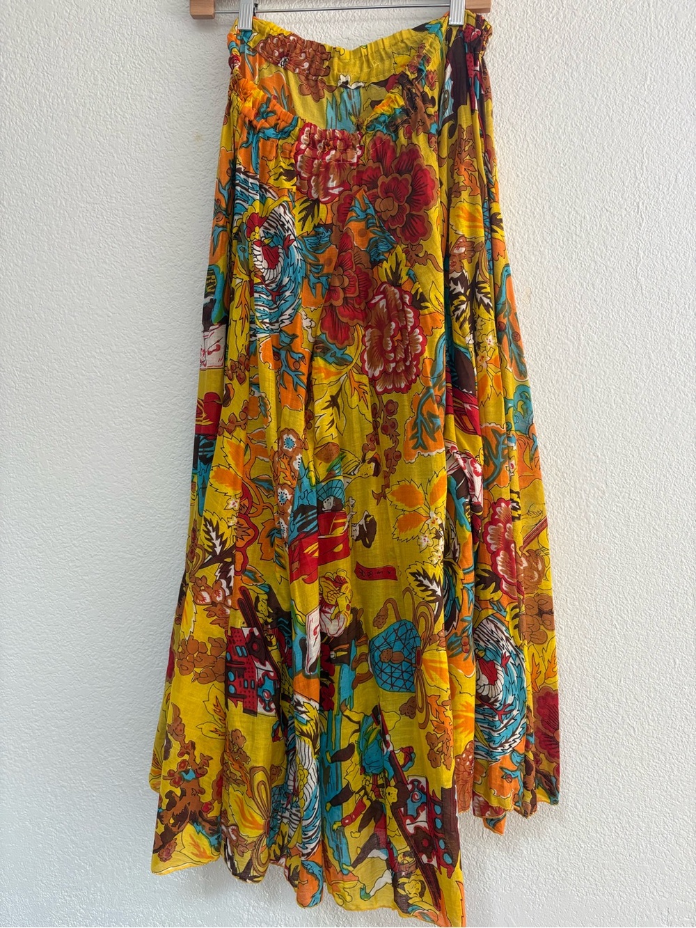 Bohemian Yellow Floral Asymmetrical Maxi Skirt - Picture 3 of 5